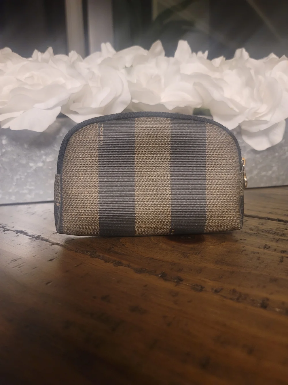 Fendi Vintage Pequin PVC Brown Pouch **Authentic
